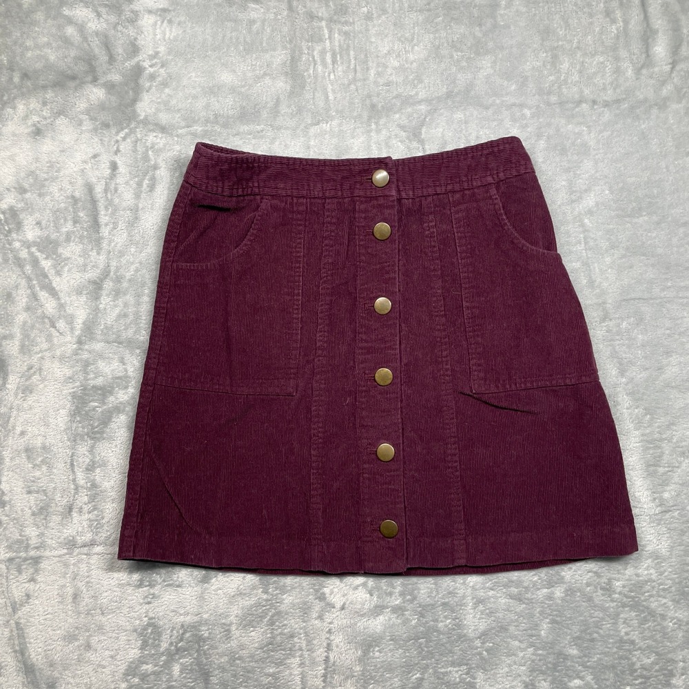 Adam Levine Corduroy Mini Skirt Womens XS Burgundy Button Front A-Line Cotton